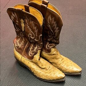 Lucchese 1883 Brown and Tan Ostrich Cowboy Boots